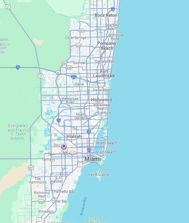 Map of our plumbing service area in Miami